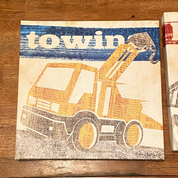 Construction Trucks Tow Lifting Haul Trucks Canvas Wall Hangings Set Of 3 - Picture 3 of 8